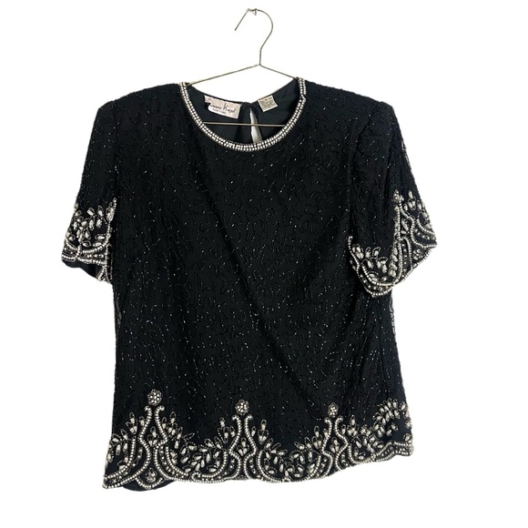 Laurence Kazar Tops - Vintage Laurence Kazar 100% Silk Beaded Blouse Size XL